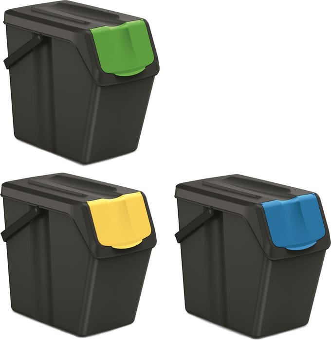 Prosperplast Keden SORTI BOX - Afvalbak / Prullenbak set van 3x25L - Zwart