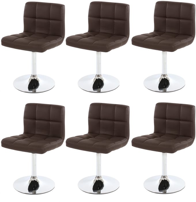 Set van 6 eetkamerstoelen Bureaustoel Stoel Kavala kunstleer chroom ~ bruin