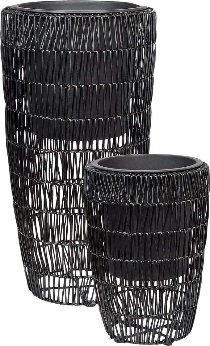 CHELONE - Bloempot set van 2 - Zwart - PE rotan