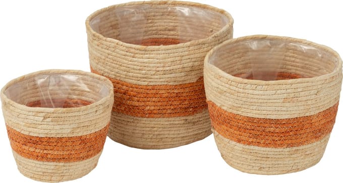 J-Line mand Streep - textiel - naturel/oranje - set van 3