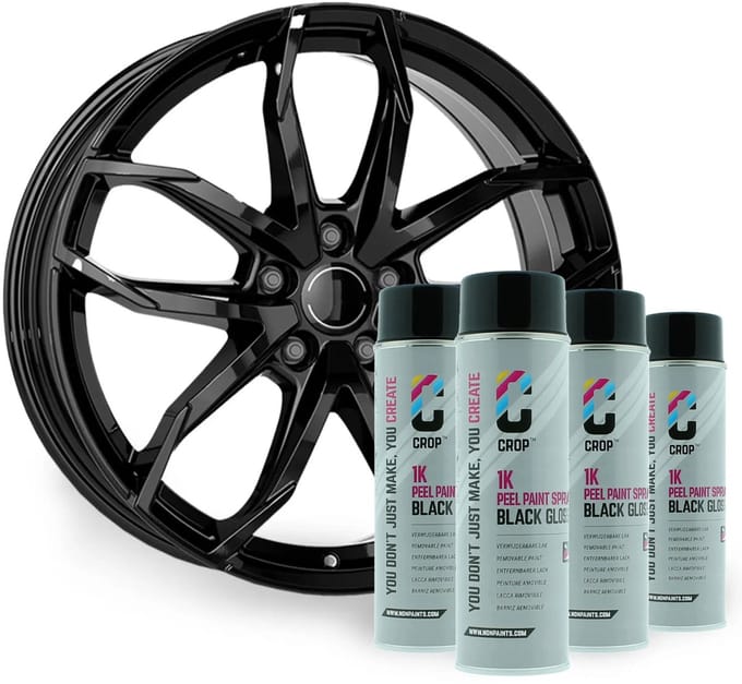 CROP Peel Paint Spray Velgenset ZWART GLANS - 4x 500ml