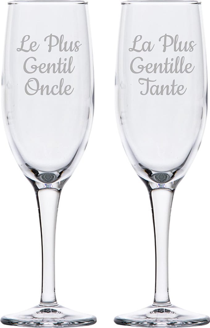 Champagneglas gegraveerd - 16,5cl - Le Plus Gentil Oncle & La Plus Gentille Tante