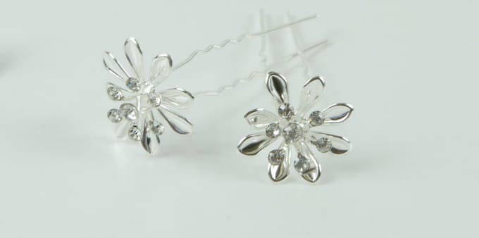 Haarpinnen bloem groot strass points