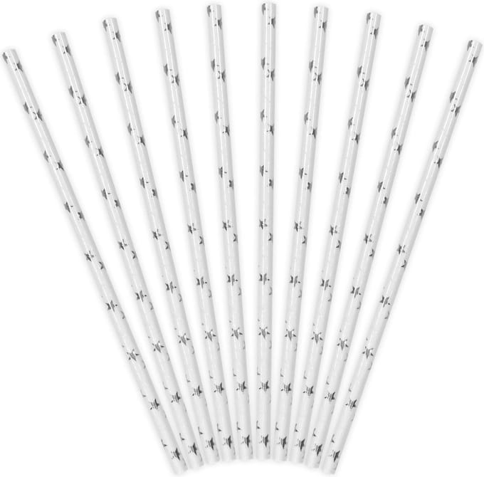 PartyDeco - Rietjes Sterren Zilver (10 stuks)