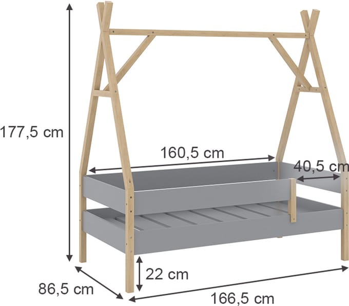 Vitalispa Bali Kinderbed – 80x160 cm Grijs