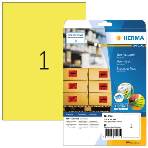 Herma Labels luminous yellow 210x297 SuperPrint 25 pcs.