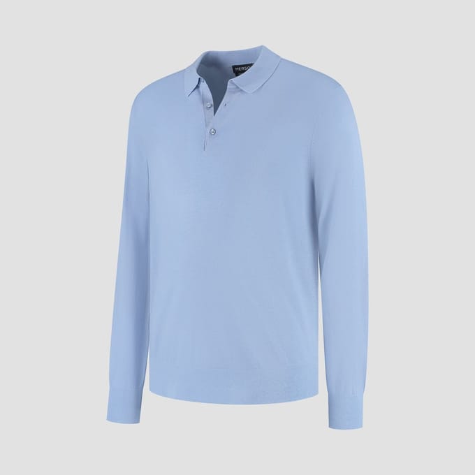 MERSO Polo – Longsleeve Trui – 100% Merino Wol – Alpine Blue