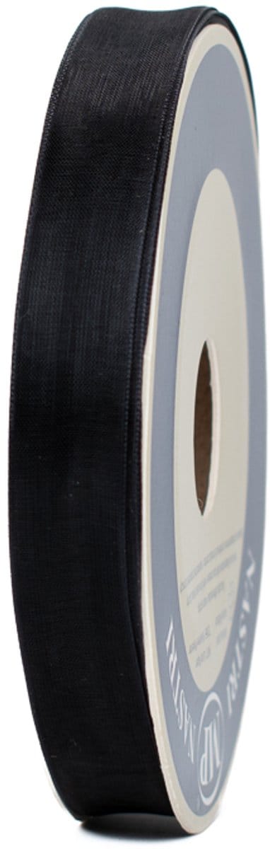 Organza Lint - 15 mm - Zwart - Transparant decoratielint - 50 meter