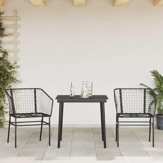 vidaXL - 3-delige - Tuinset - poly - rattan - glas - zwart