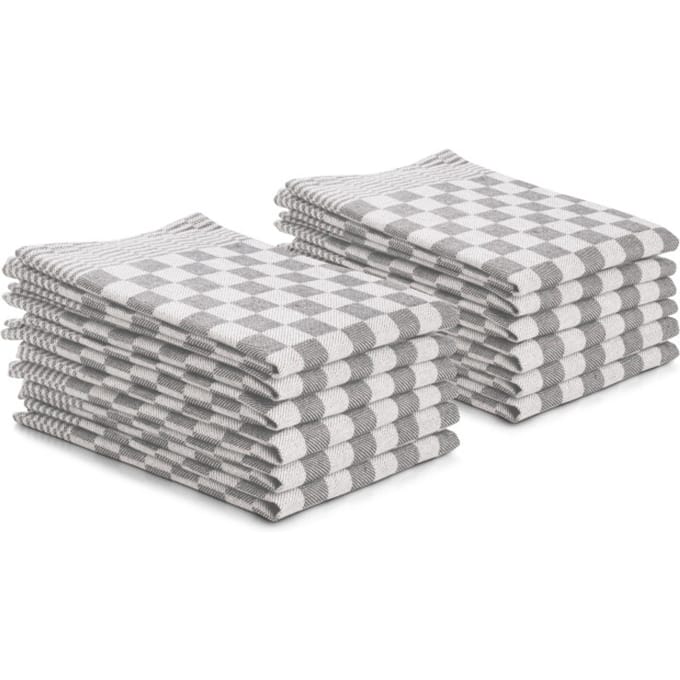 DoubleDry Theedoeken set 12 stuks 50x70 cm 100% katoen blokpatroon -
