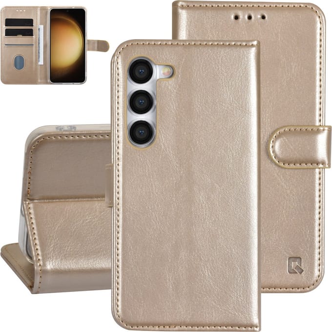 UNIQ Accessory Galaxy S23 Book Case hoesje - Pasjeshouder voor 3 pasjes - Magneetsluiting - Hanger - Goud