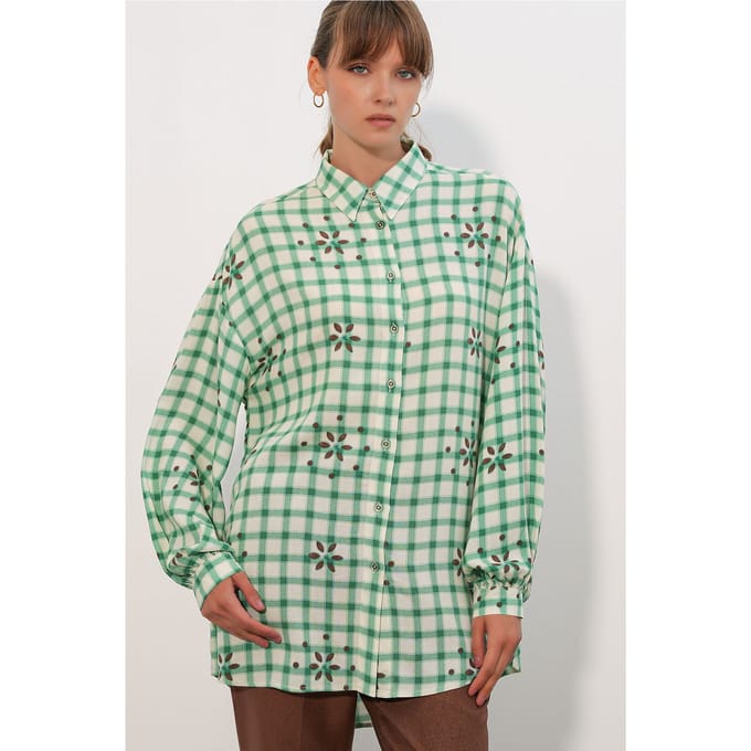 Oversized Ruitjes Crepe Shirt