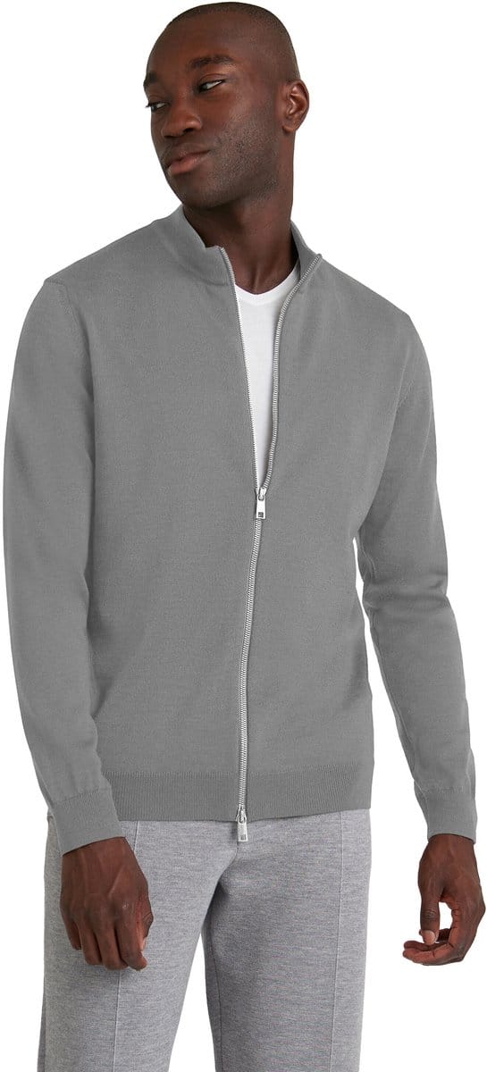 FALKE Basic New Merino Zip zacht elegante wol cardigan heren grijs - maat S