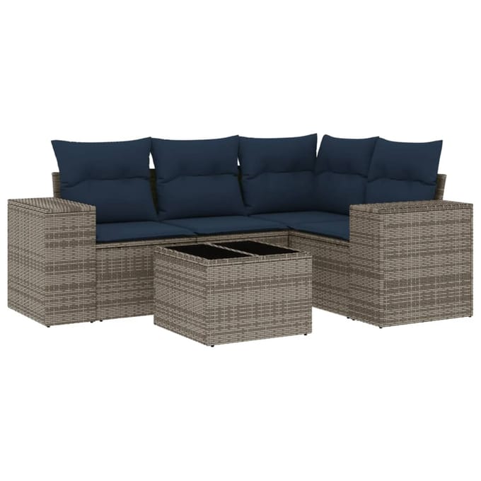 vidaXL - 5-delige - tuinbankset - met - kussens, - grijs - polyrotan