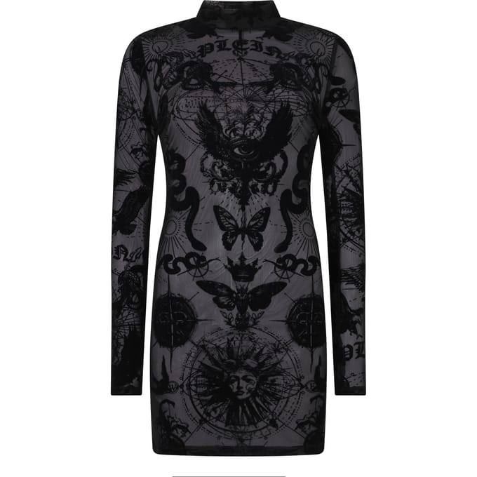 Long Sleeve Mini Dress Flock Butterfly Tattoo