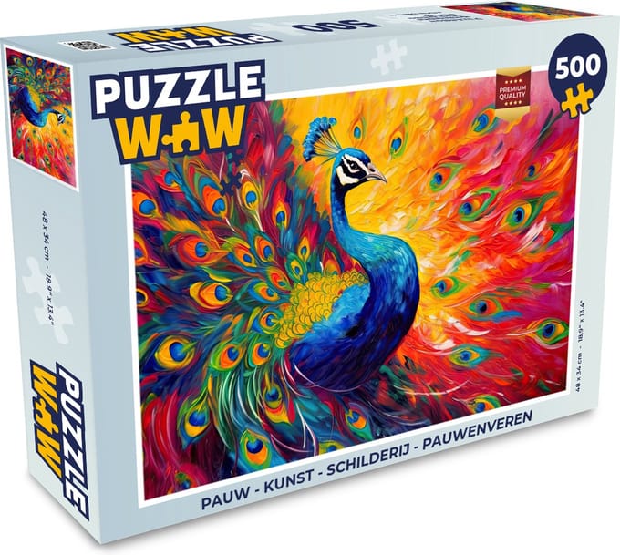 Puzzel Pauw - Kunst - Schilderij - Pauwenveren - Legpuzzel - Puzzel 500 stukjes