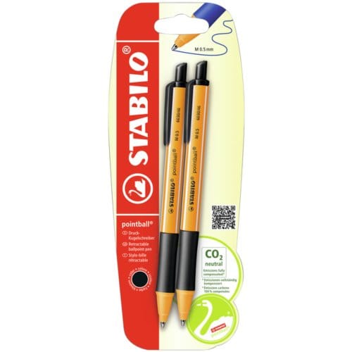 STABILO pointball - Balpen - Navulbaar - Zwart - Blister Met 2 Stuks