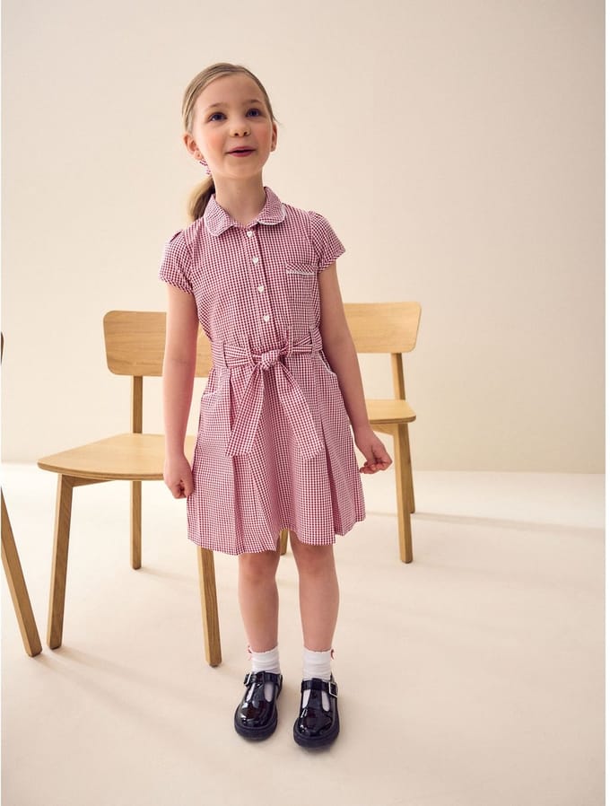 Next - Meisjes - Katoenrijke schooljurk met ceintuur en scrunchie - Rood