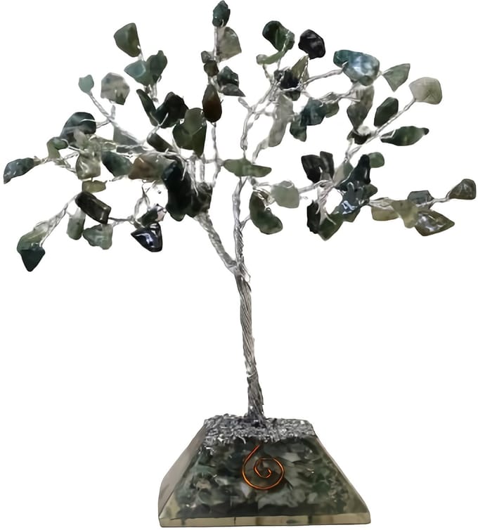 Ancient Wisdom Edelsteenboom Mos Agaat – Orgonite Basis – 80 Stenen – Handgemaakt – Decoratieve Edelsteenboom