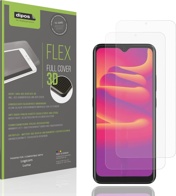 dipos FLEX – 2x Matte Screenprotector geschikt voor Logicom Luma | Volledige Schermbescherming | Case-Friendly