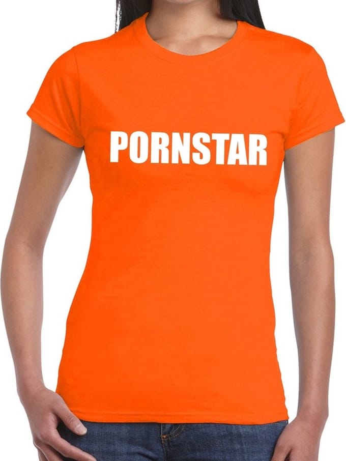Pornstar tekst t-shirt oranje dames S