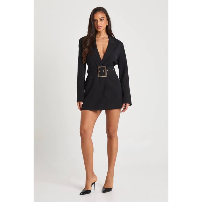 boohoo Dames Oversized gesp op maat gemaakte blazerjurk | Black | Maat: 8