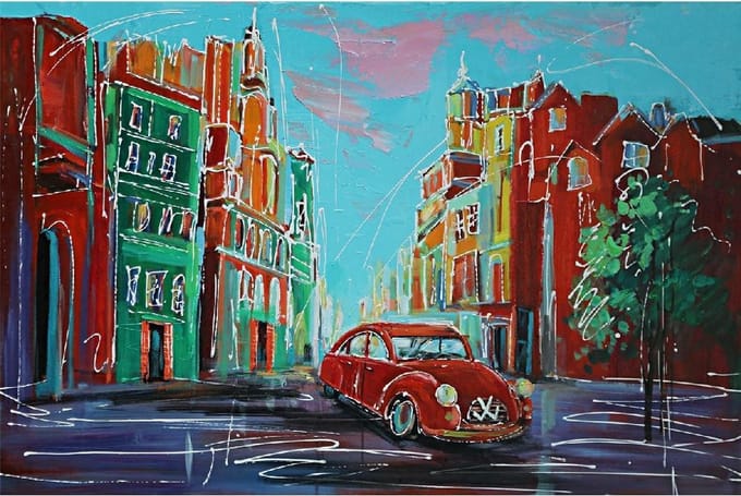 Olie op canvas - Stad - 80 cm hoog