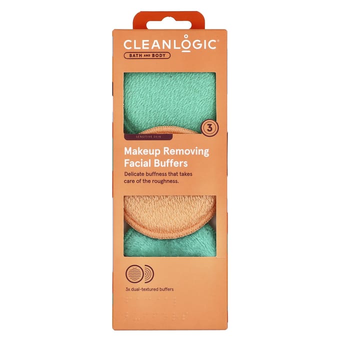 CleanLogic, Bad & Lichaam, Gezichtsbuffer voor Make-up Verwijderen, 3 Buffers met Dubbele Textuur beige