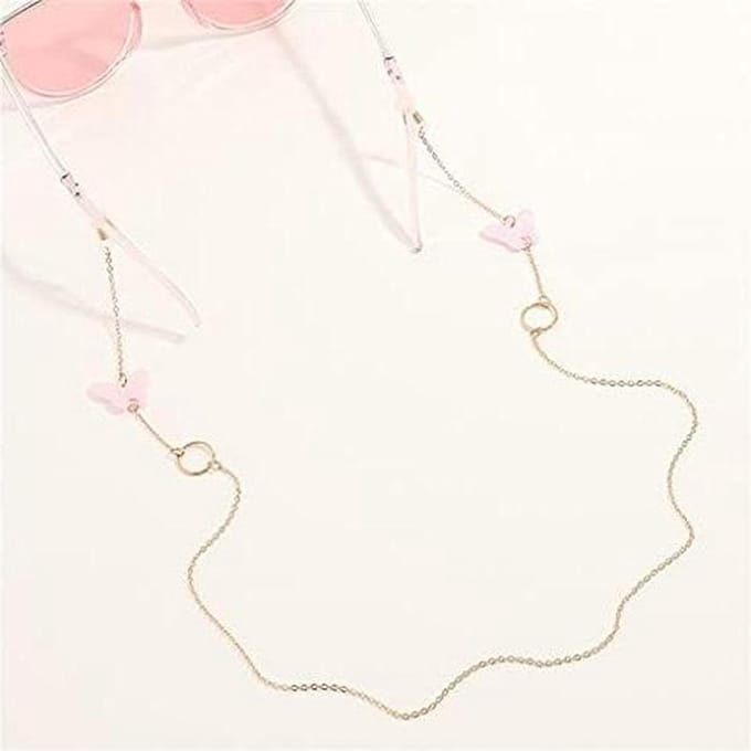 Bril Ketting - Leesbril Houder - Zonnebril Decoreren - Antislip Brilclips - 70CM - Roze Vlinder