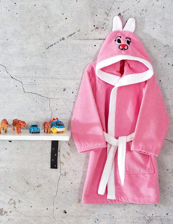 Kinderbadjas - Katoenen - Licht Roze en Wit - 3/4 Jaar