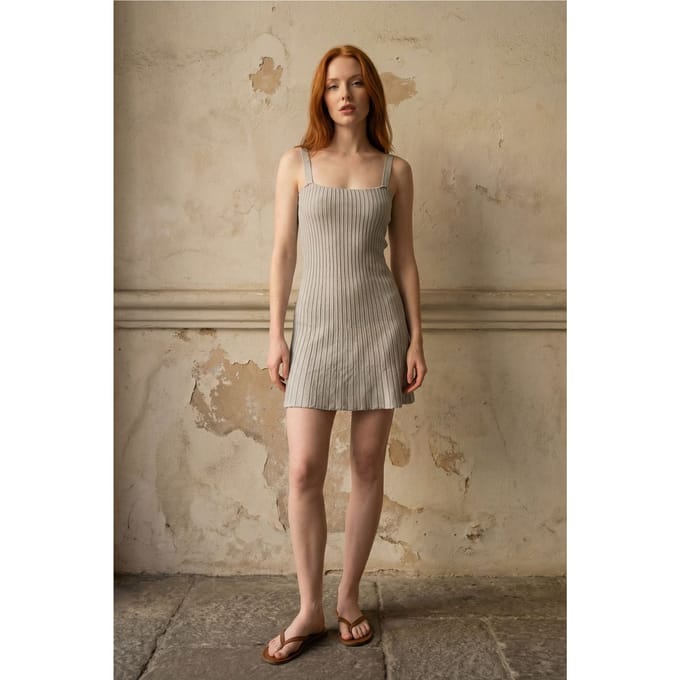 Geribbelde Bodycon Mini-Jurk met vierkante Hals