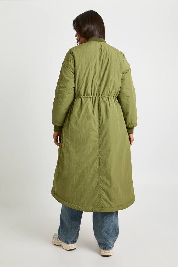 boohoo Dames Maxi Bomber Jacket | Khaki | Maat: 8