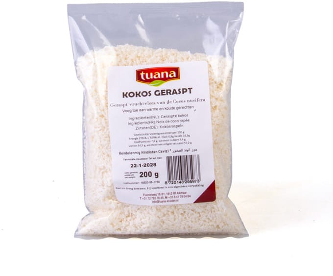 Tuana Kruiden - Kokos Geraspt 200g - ZAK-KOKOS-GERASPT