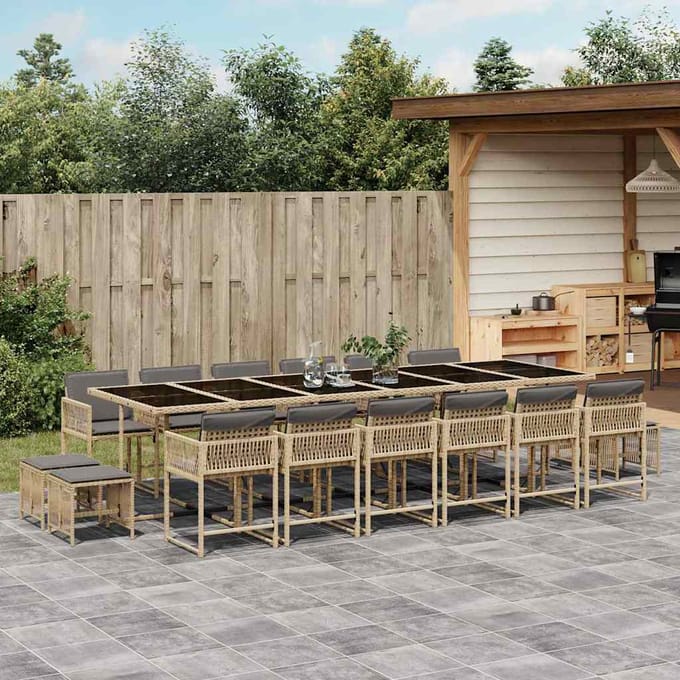 vidaXL - 17-delige - Tuinset - met - kussens - poly - rattan - gemengd - beige