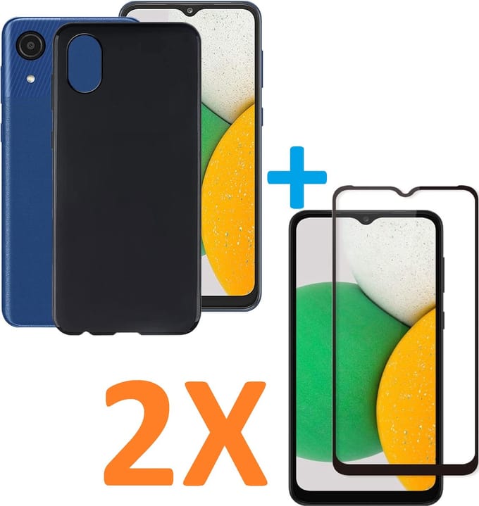 Silicone hoesje zwart met 2 Pack Full Tempered glas Screen Protector Geschikt voor: Samsung Galaxy A03 Core