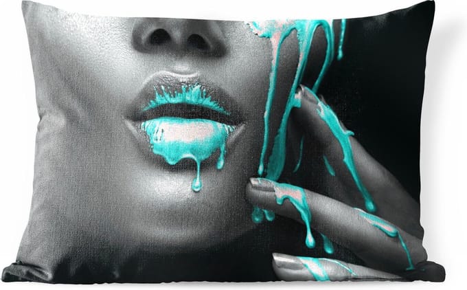 Buitenkussens - Tuin - Lippen - Blauw - Zwart - 50x30 cm
