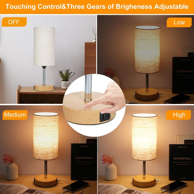 Nachtkastjelamp Nachtkastlamp met warmwitte LED-lamp Bureaulamp Touch Control USB A US Plug beige