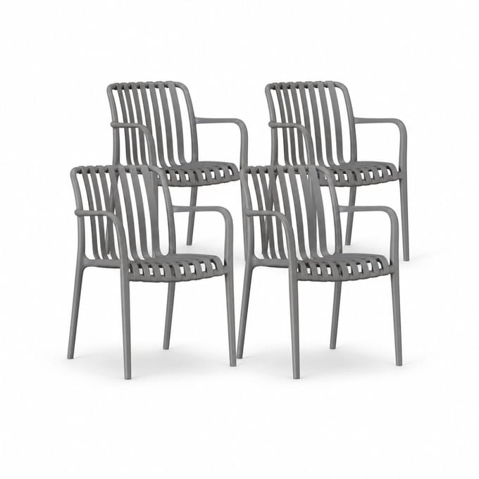 DS4U® - Max tuinstoel - Set van 4 - Grijs - Kunststof - Met armleuning