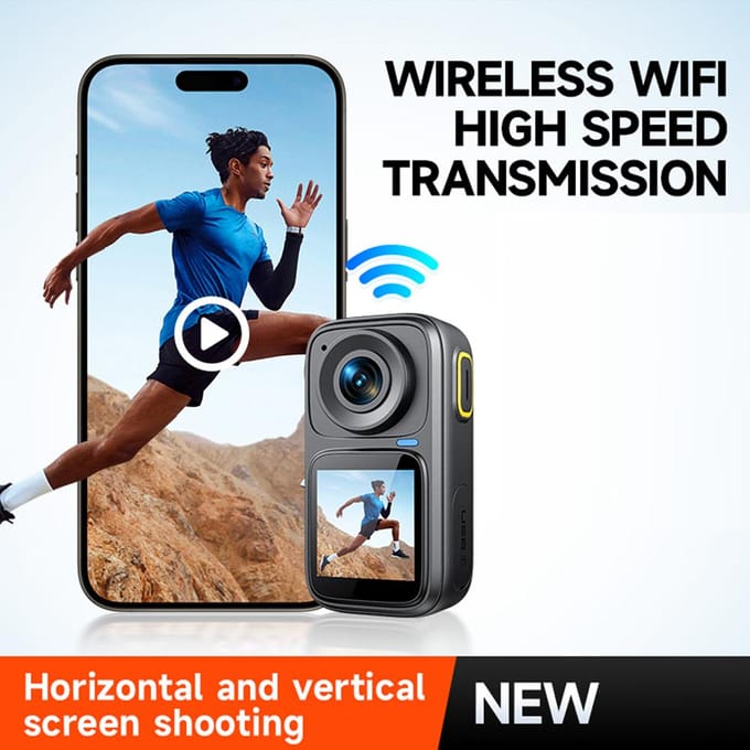 Caméra de sport 4K/30FPS, WiFi, double écran, 6 axes, anti-tremblement, contrôle tactile, télécommande par application noir