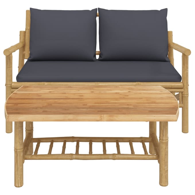 vidaXL - 2-delige - Loungeset - met - kussens - bamboe - donkergrijs
