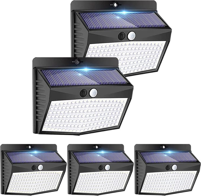 LED Buitenlamp op Zonne-energie met Bewegingssensor – 138 LED's, 3 Modi, IP65 Waterdicht (Set van 5)