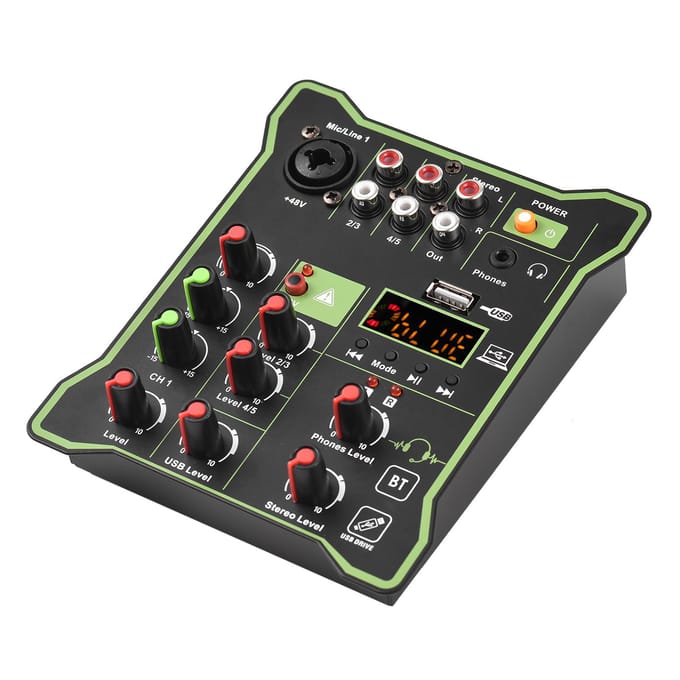 Console de mixage audio compacte à 5 canaux, alimentation fantôme 48 V, interface audio USB LED black