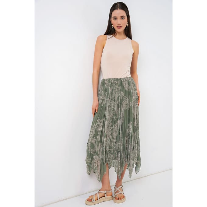 Hoge Taille A-Lijn Midi Rok in Paisleyprint