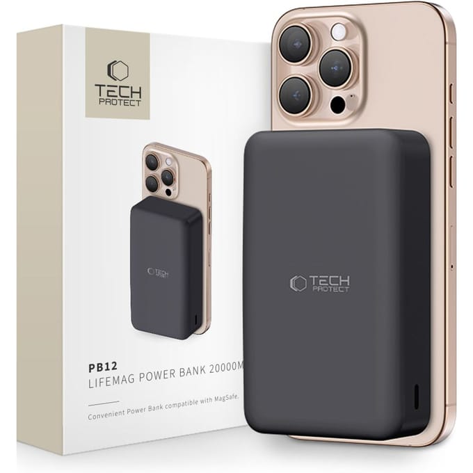 Tech-Protect Powerbank PB12 LifeMag MagSafe 20000MAH - black - 20000 mAh