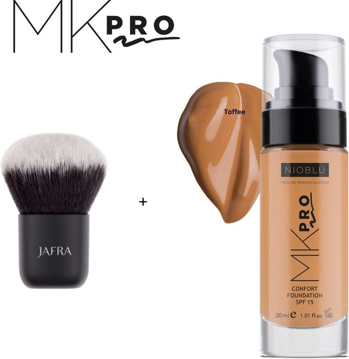 NIOBLU - MKPro - Confort - Foundation - SPF 15- Toffee - met - Kabuki - kwast