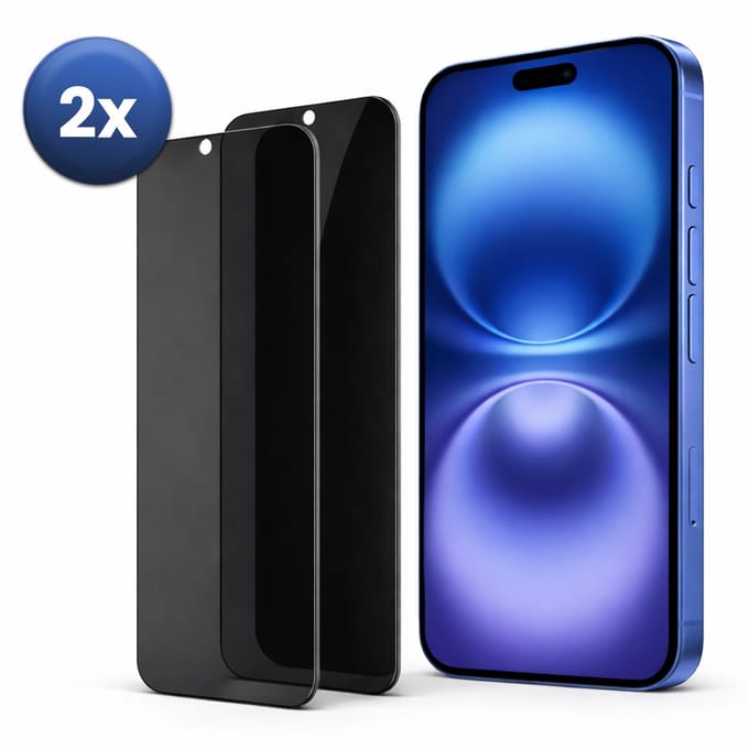 Privacy Screenprotector Geschikt Voor iPhone 16 Plus – Privacy Glass – 2-Pack – Anti-Spy – Gehard Glas 9H – Case Friendly