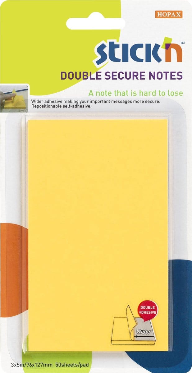 Stick'n Sticky Notes - Extra Brede Lijmlaag - 76x127mm - Mango Geel - 50 Memoblaadjes