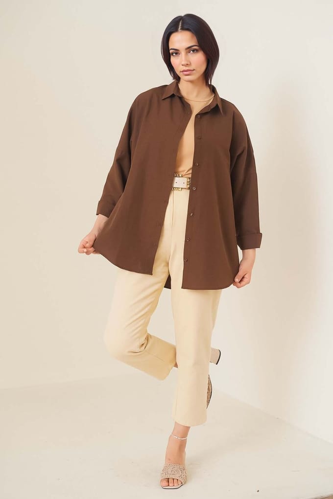Ontspannen Pasvorm Poplin Shirt met Knopen Sluiting