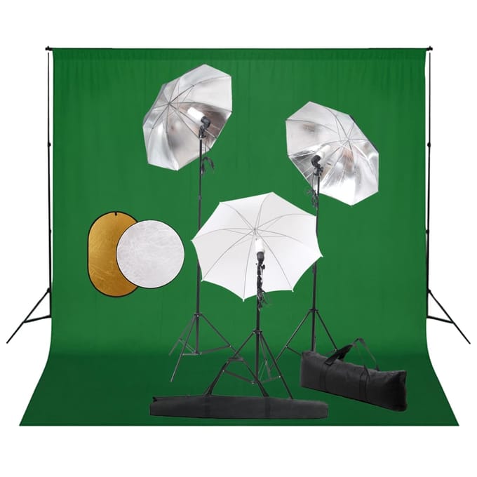 vidaXL - Fotostudioset - met - lampen, - paraplu's, - achtergrond - en - reflector