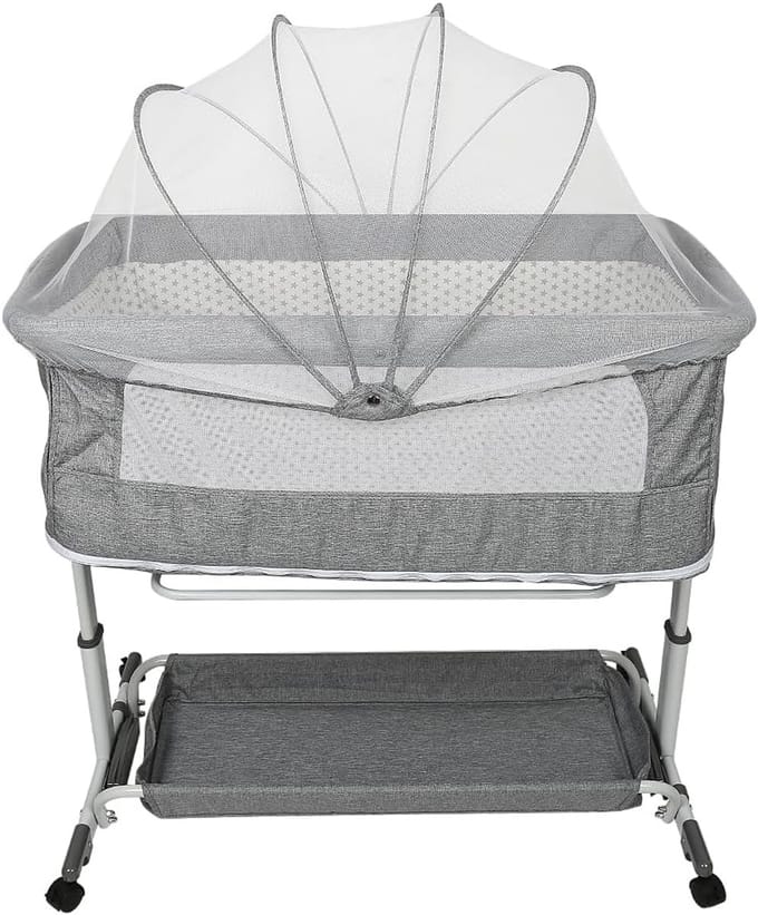 Inklapbaar Babybed met Verstelbare Hoogte en Wielen